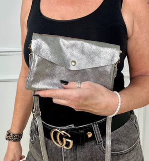 Leather Crossbody  Bag Silver - Susie's Boutique