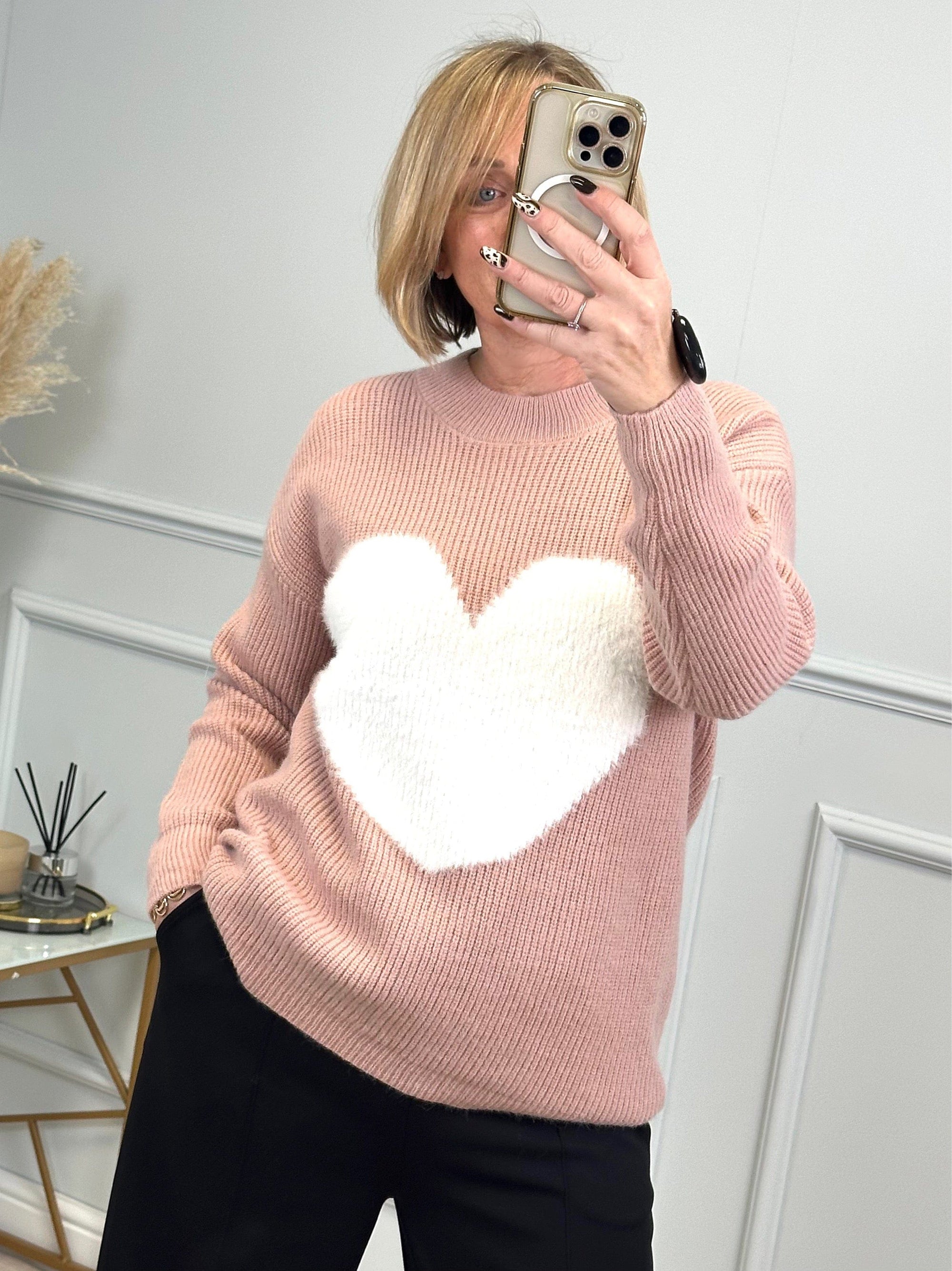 Valeria Fluffy Heart Jumper 8-18 Pink - Susie's Boutique