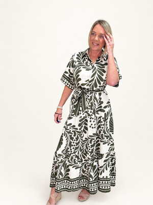 Serena Tropical Print Button-Through Maxi Dress 10-18