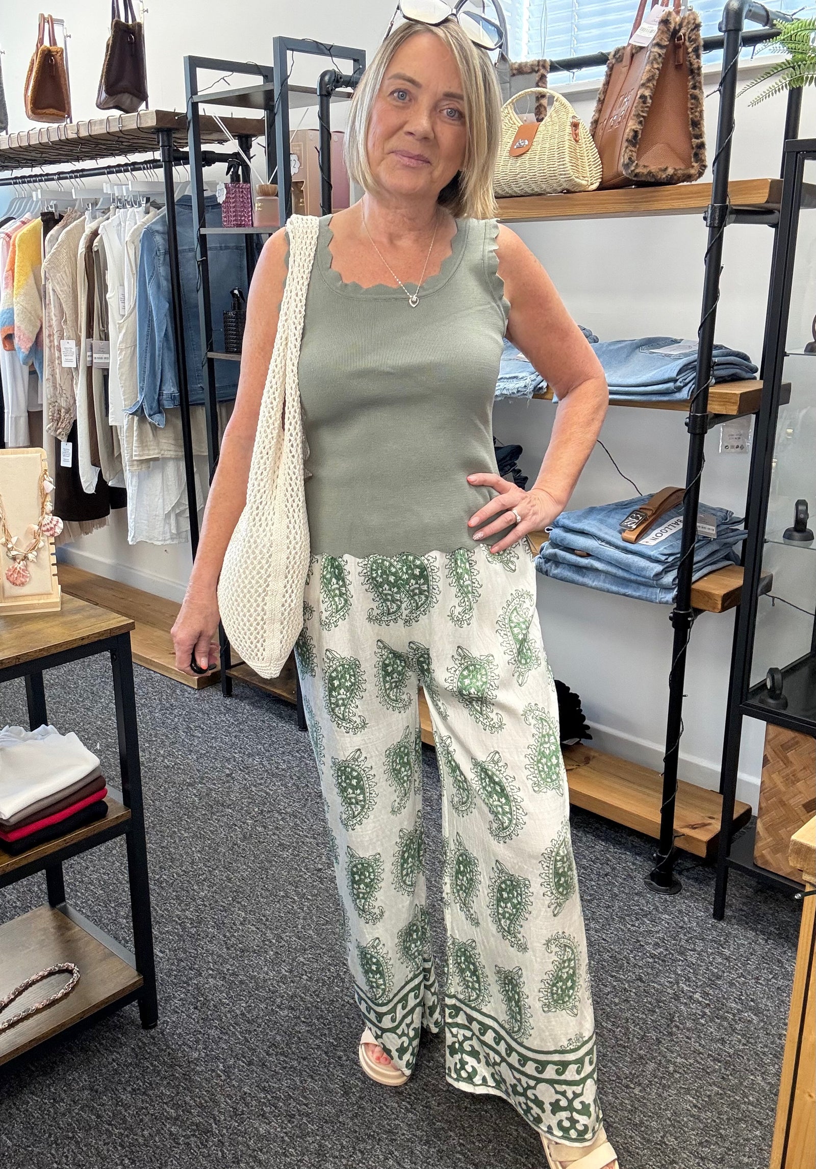 Paisley Wide-Leg Trousers 8-16 Sage