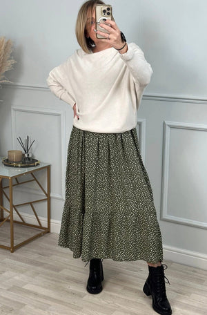 Leyla Sheered Polka Dress 10-16 Khaki - Susie's Boutique