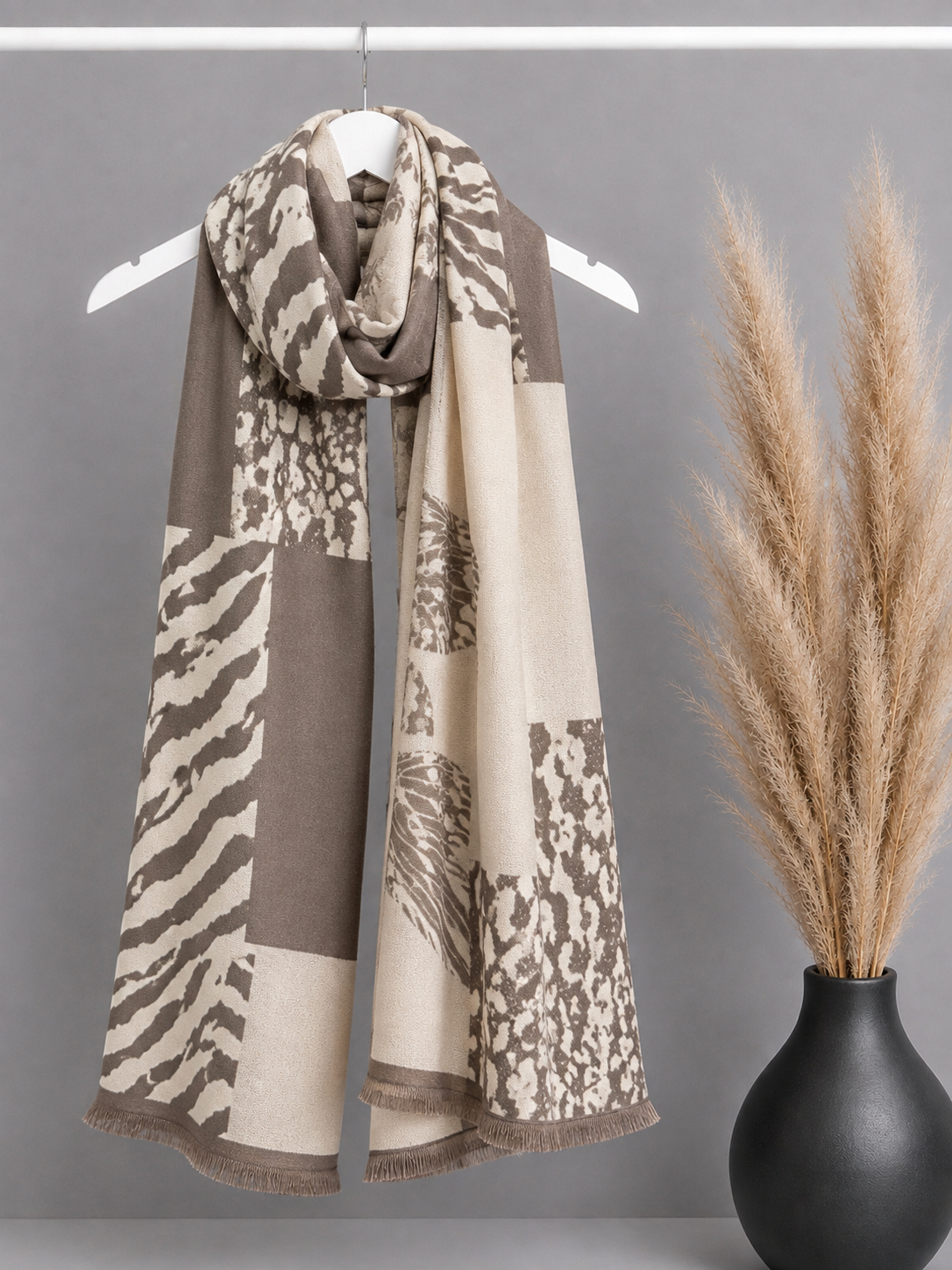 Reversible Animal Print Patchwork Scarf – Zebra & Leopard