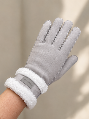 Faux Suede Borg Trim Gloves – Grey