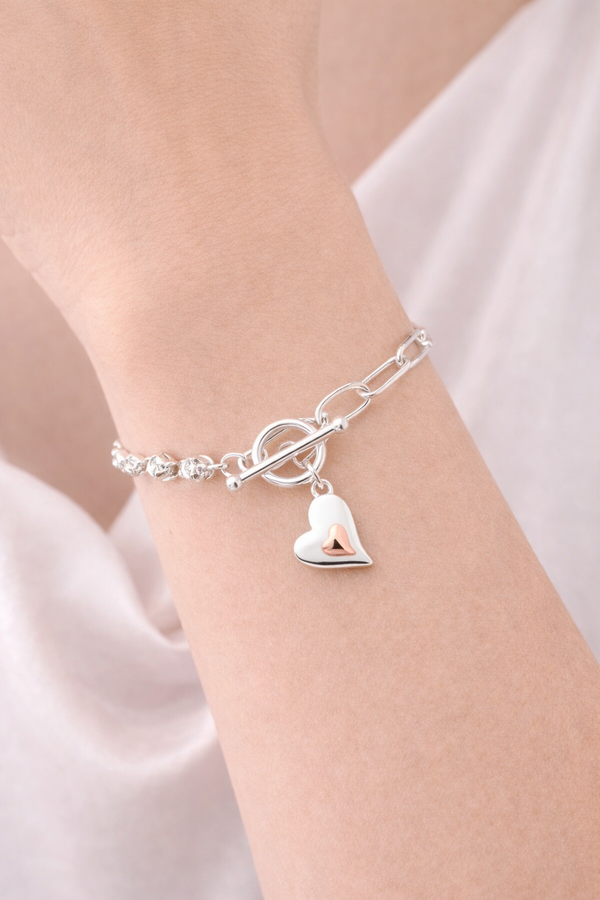Two Tone Heart Charm Chain Bracelet