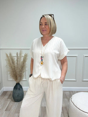 Monroe Pinstripe V-Neck Co-Ord Set 10-18