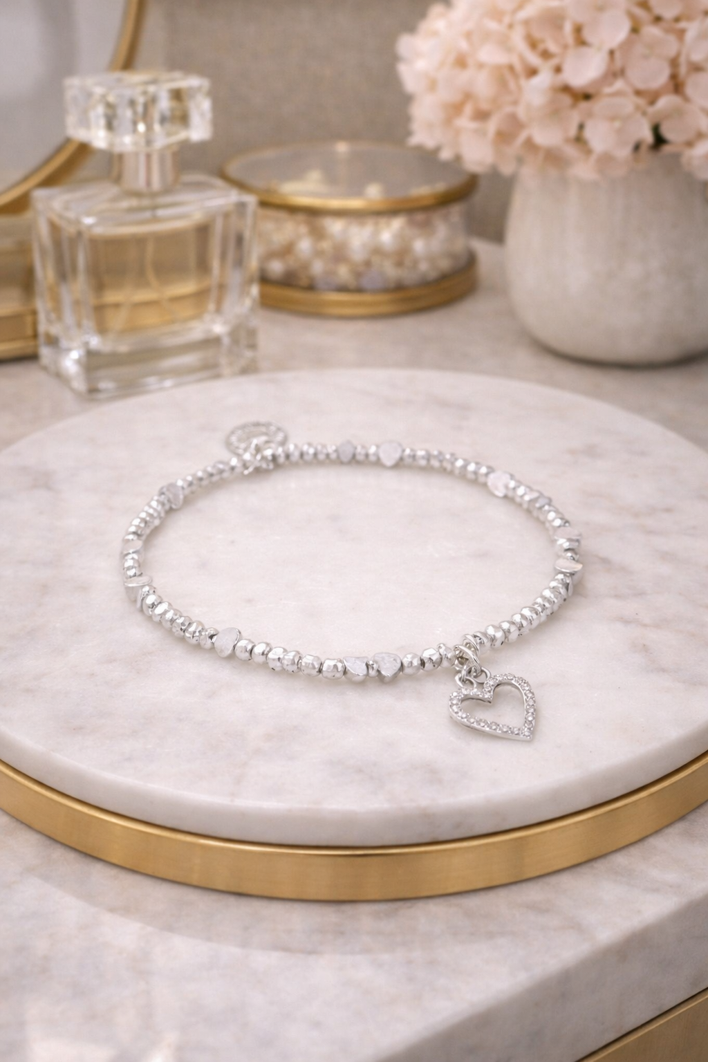 Stackable Silver-Plated Sparkle Heart Bracelet