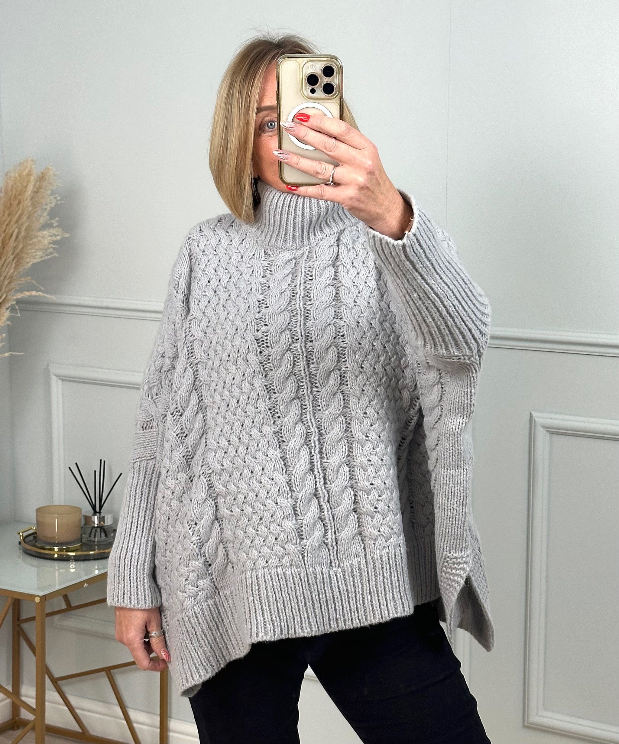 Winnie Cable Knit jumper 10 18 Grey Susie s Boutique
