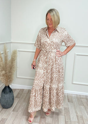 Serena Zebra Print Button-Through Maxi Dress 10-18 Mocha