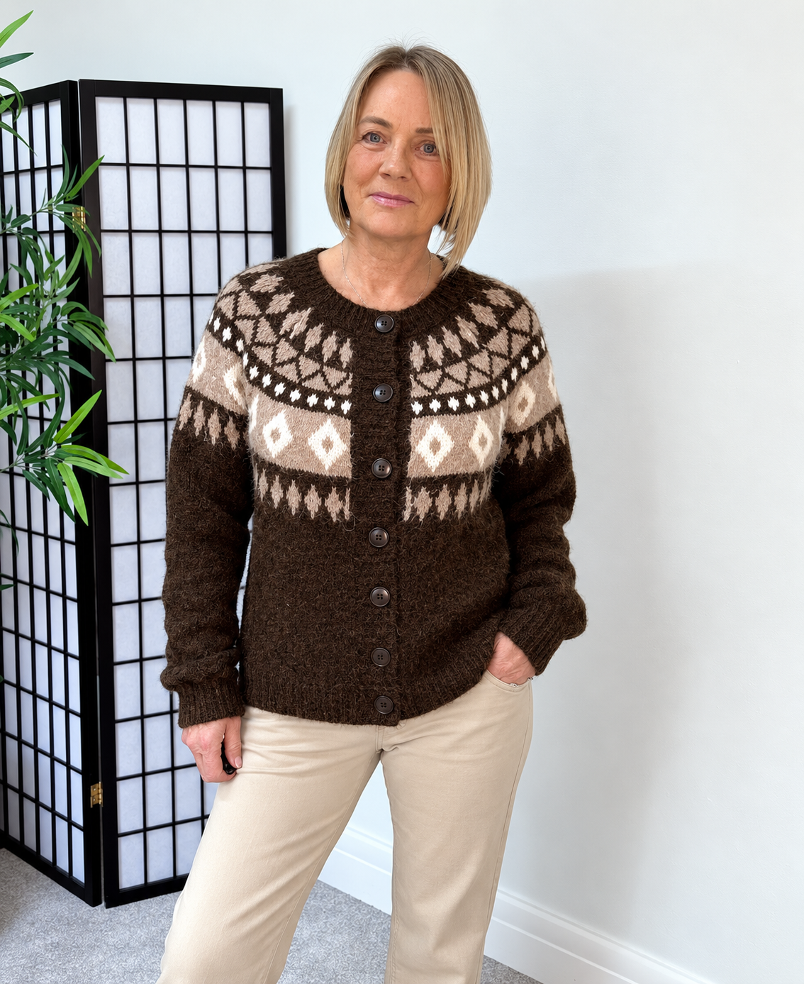 Elsie Fair Isle Cardigan - Chocolate