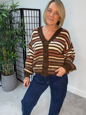 Sienna Oversized Stripe Cardigan – Chocolate