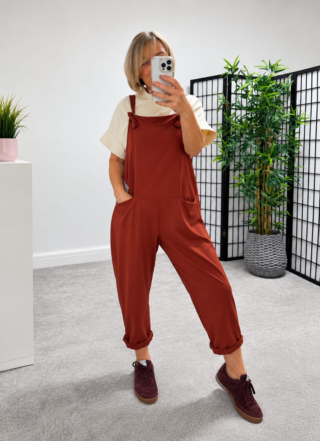 Nina Jersey Barrel Dungarees 8-16 Rust