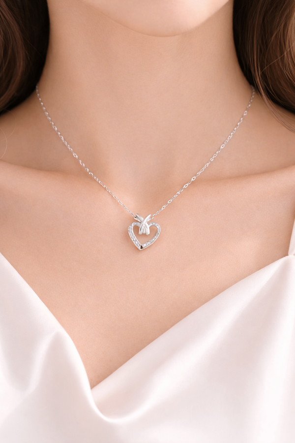 Silver Plated Crystal Heart Pendant Necklace