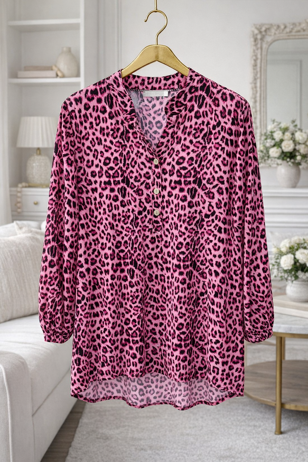 Leopard Print Button Front Top 8-16