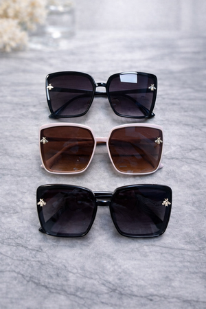 Oversized Square Bee Detail Sunglasses – Luxe Stripe Arm