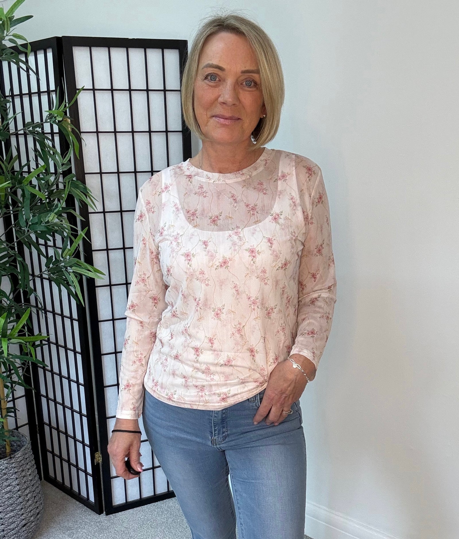 Carissa Floral Print Mesh Top 8-18
