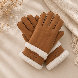 Faux Suede Borg Trim Gloves – Tan