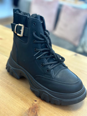 Zoey Chunky Trainer Boots Black - Susie's Boutique