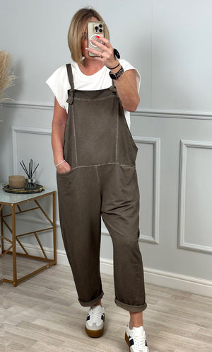 Nina Jersey Dungarees 8-16 Mocha - Susie's Boutique