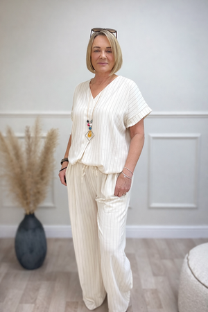 Monroe Pinstripe V-Neck Co-Ord Set 10-18