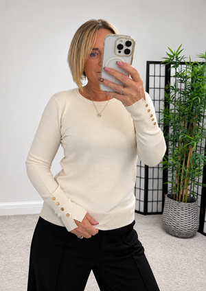 Nellie Gold Button Cuff Jumper – Cream