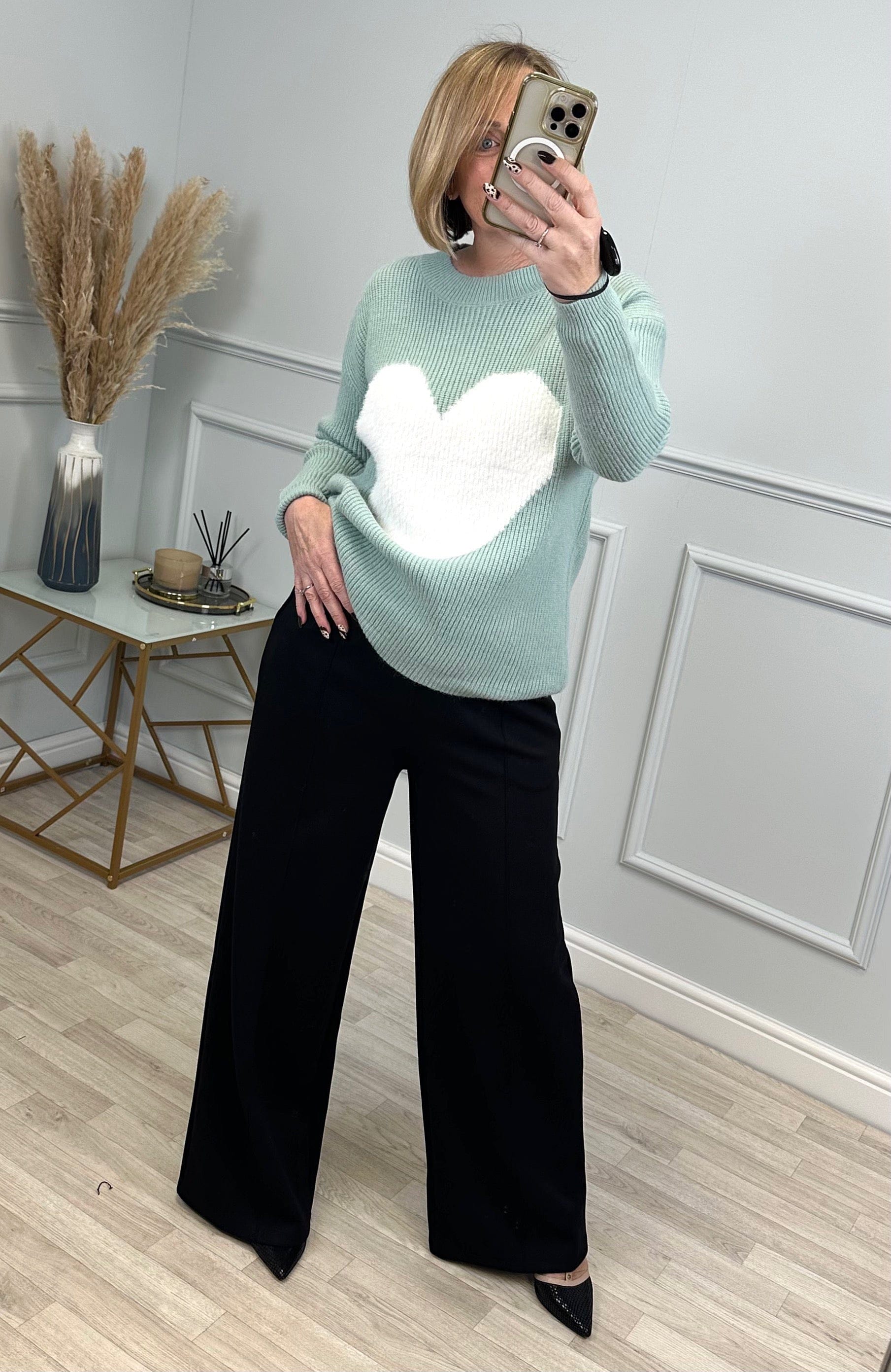 Valeria Fluffy Heart Jumper 8-18 Green - Susie's Boutique