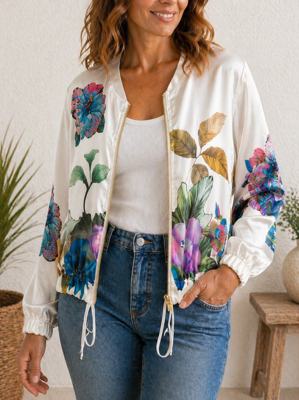Nyla Sheer Printed Bomber Jacket 8-16 Botanical Blue