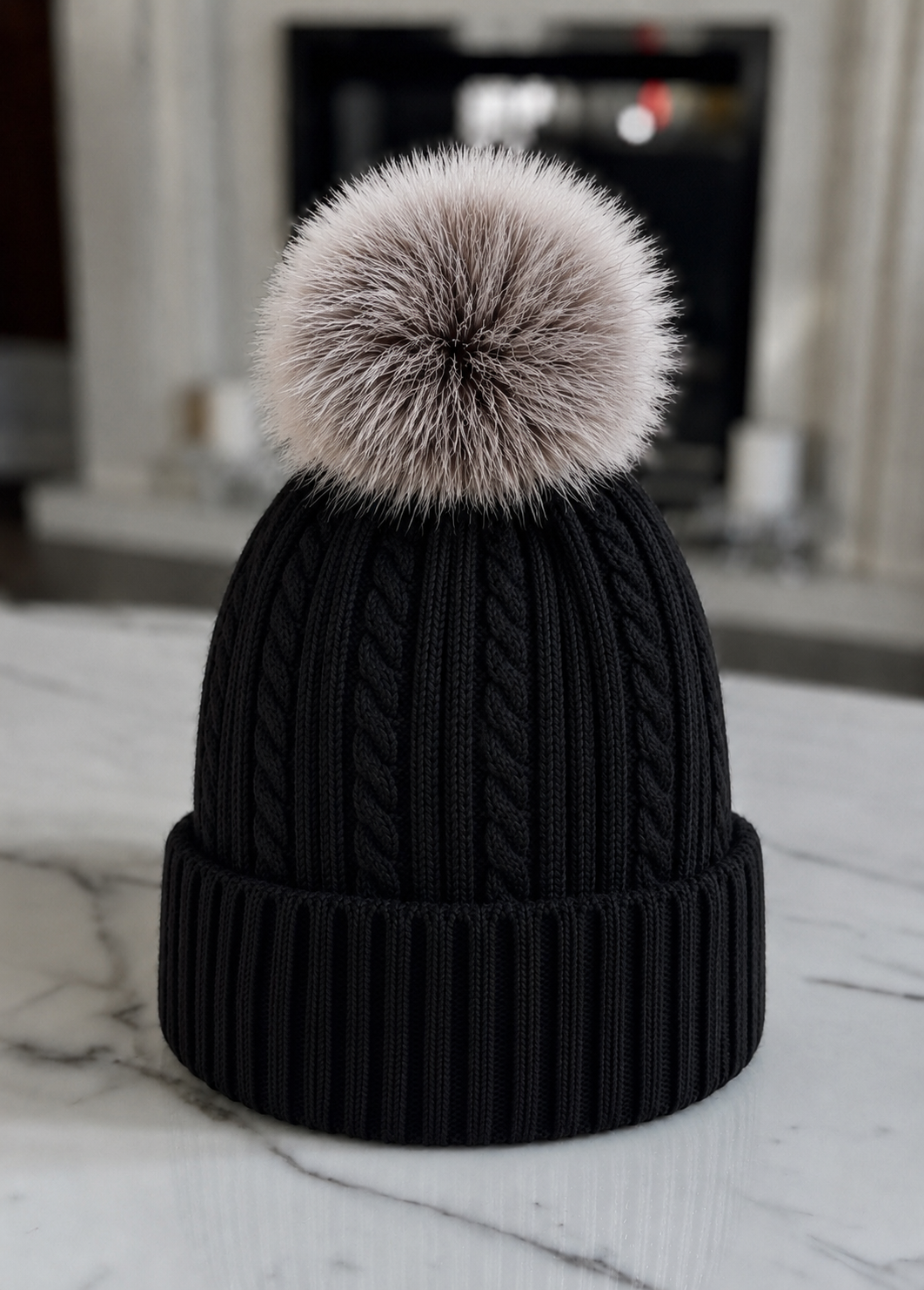 Chunky Cable Knit  Pom Pom Hat