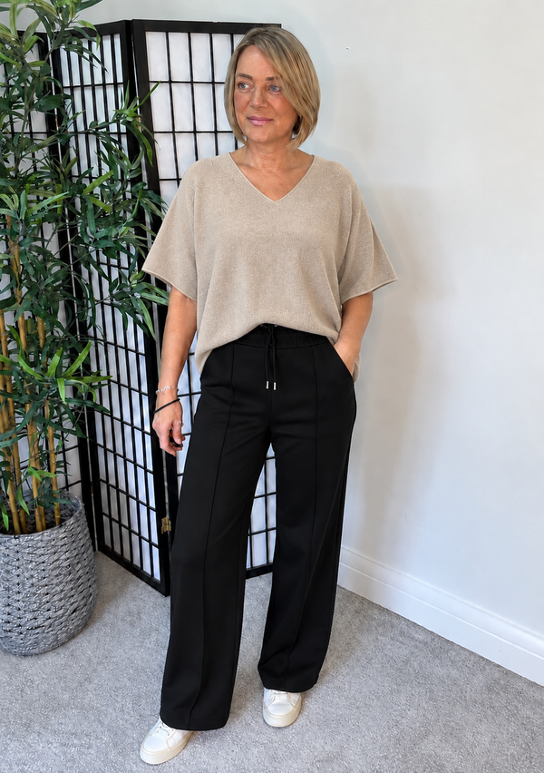 Serelai Luxe V-Neck Wide-Sleeve Jumper – Oatmeal