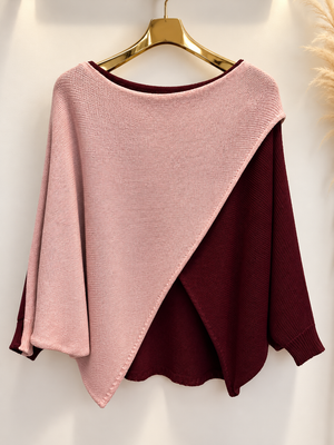 Orla Two Tone Crossover Knitted Jumper – Blush Pink & Plum