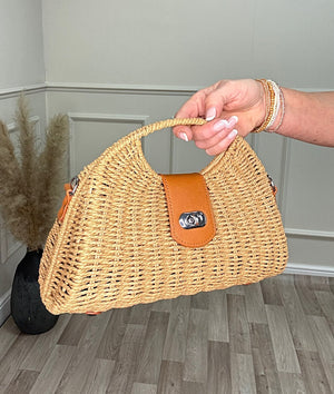 Woven  Half Moon Handbag with Body Strap