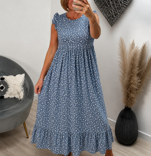Irina Polka Dot Shirred Midi Dress