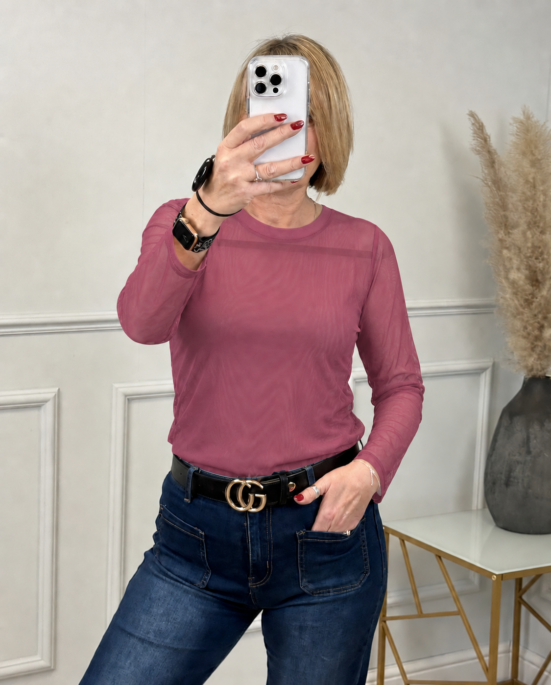 Carissa Mesh Long Sleeve Top – Pink