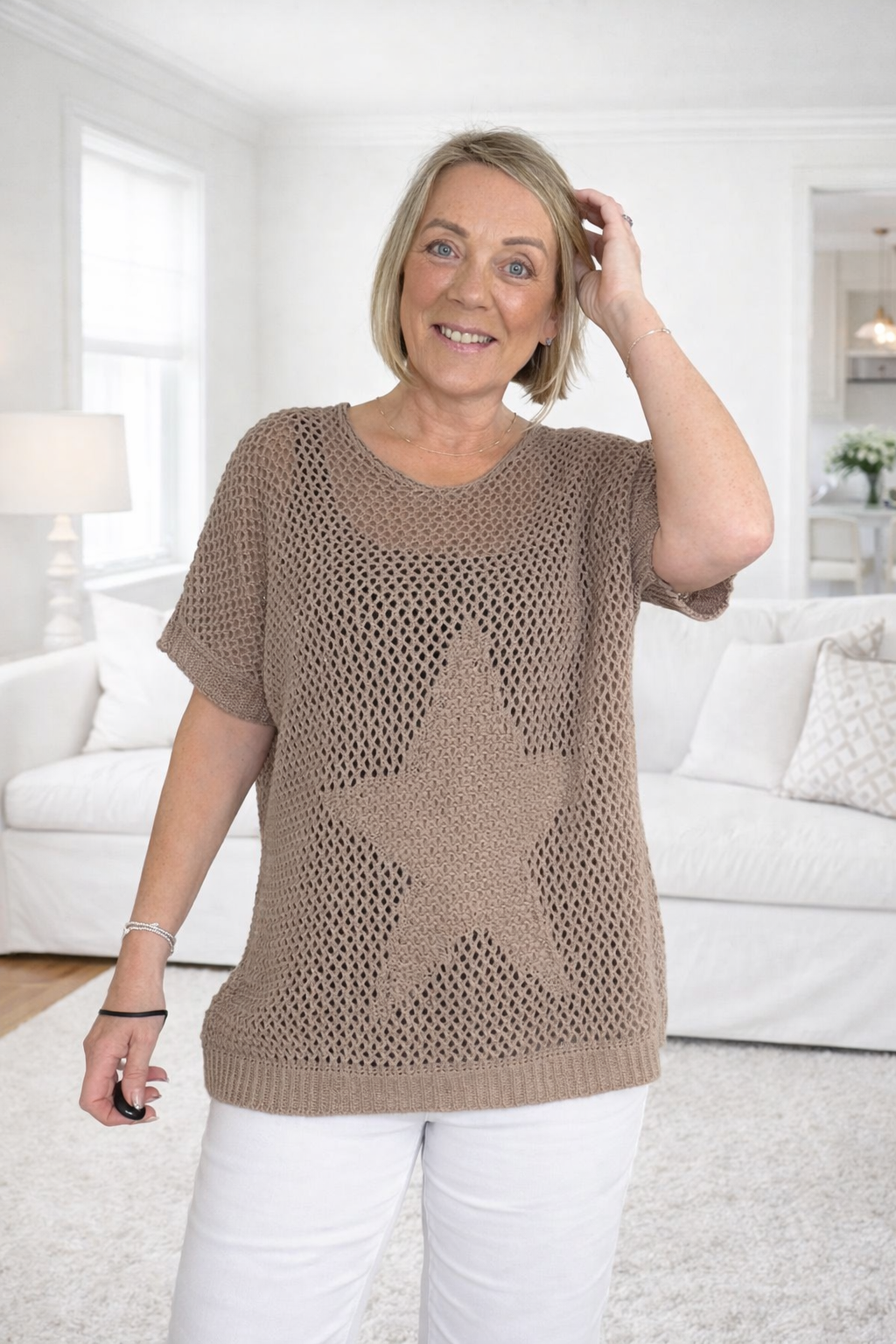 Star Mesh Knit Jumper 8-18 Mocha 🇬🇧 No Returns on Sale Items