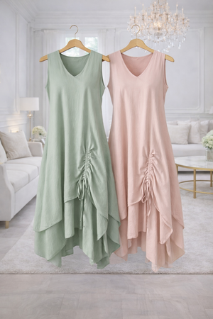 Naya Drawstring Ruched Hem Dress – Sizes 12–18 Pink