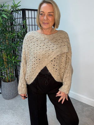 Orla Open Knit Crossover Jumper – Oatmeal