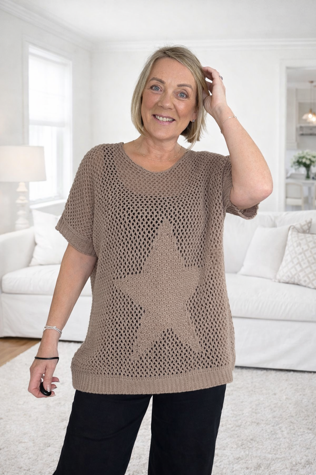 Star Mesh Knit Jumper 8-18 Mocha 🇬🇧 No Returns on Sale Items