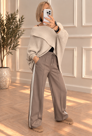 Alexandria Side Stripe Straight Leg Trousers – Mocha