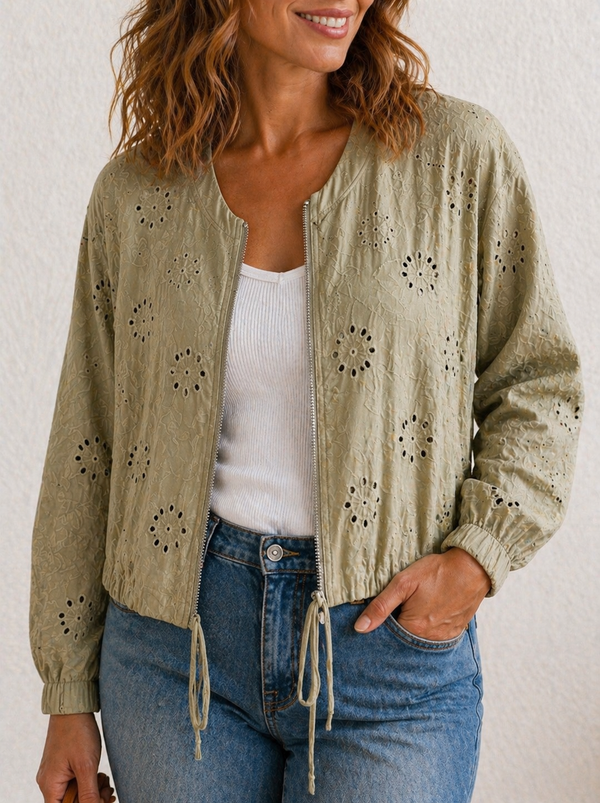 Nyla Broderie Cotton Bomber Jacket 8-16 Mocha