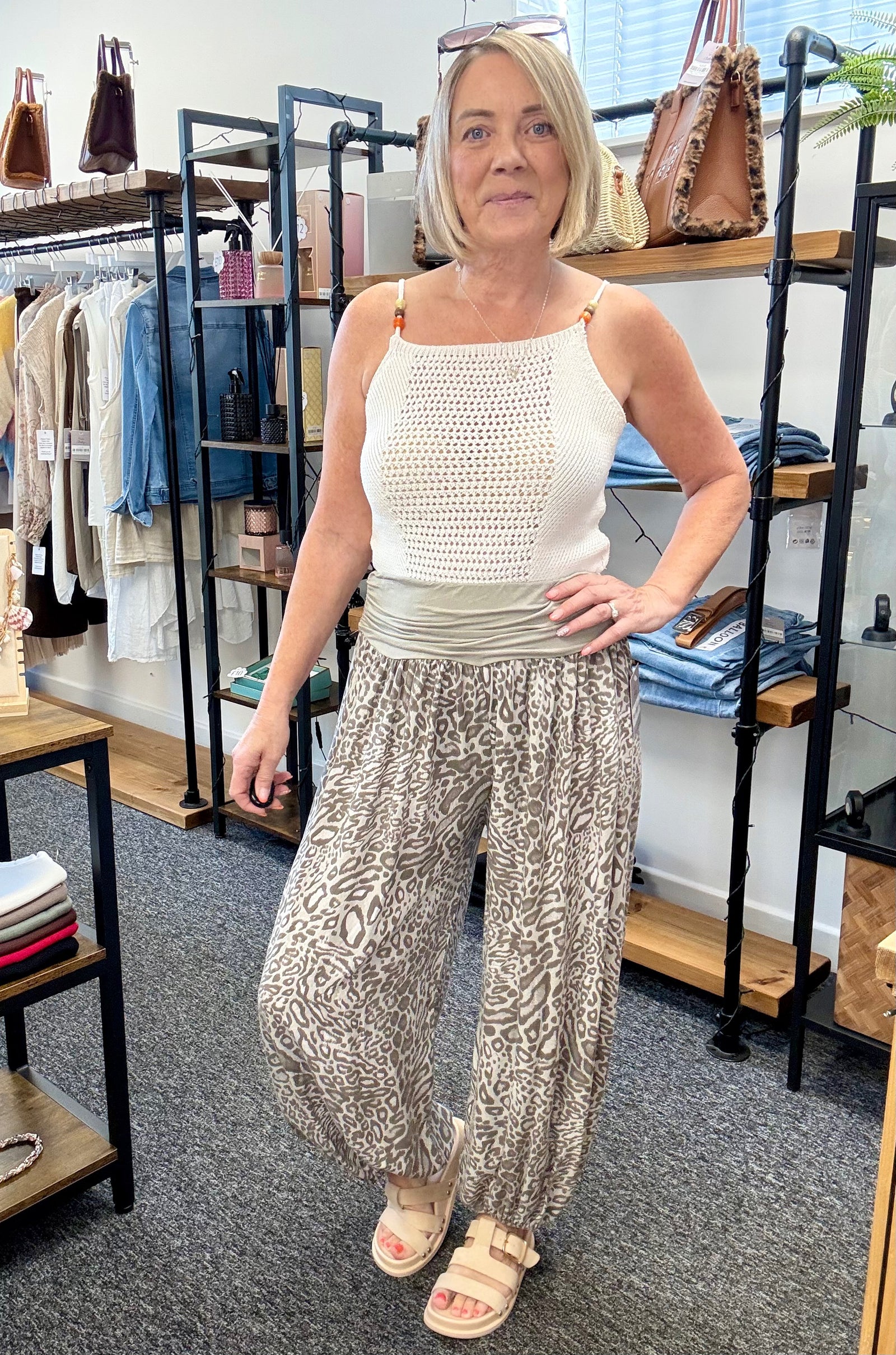 Leopard Print Harem Barrel Trousers 8-16 Mocha