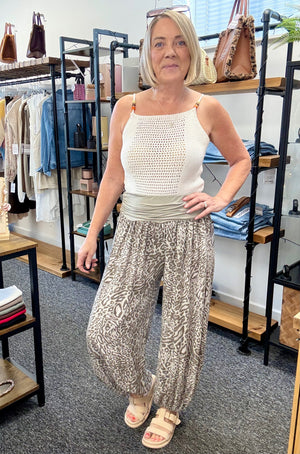 Leopard Print Harem Barrel Trousers 8-16 Mocha