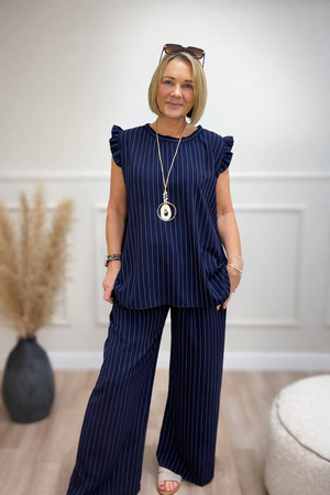 Kennedy Pinstripe Frill Shoulder Co-Ord Set 10-18