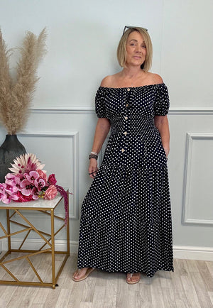 Fleur Polka Dot Magic Maxi Dress with pockets 8-18+ - Susie's Boutique