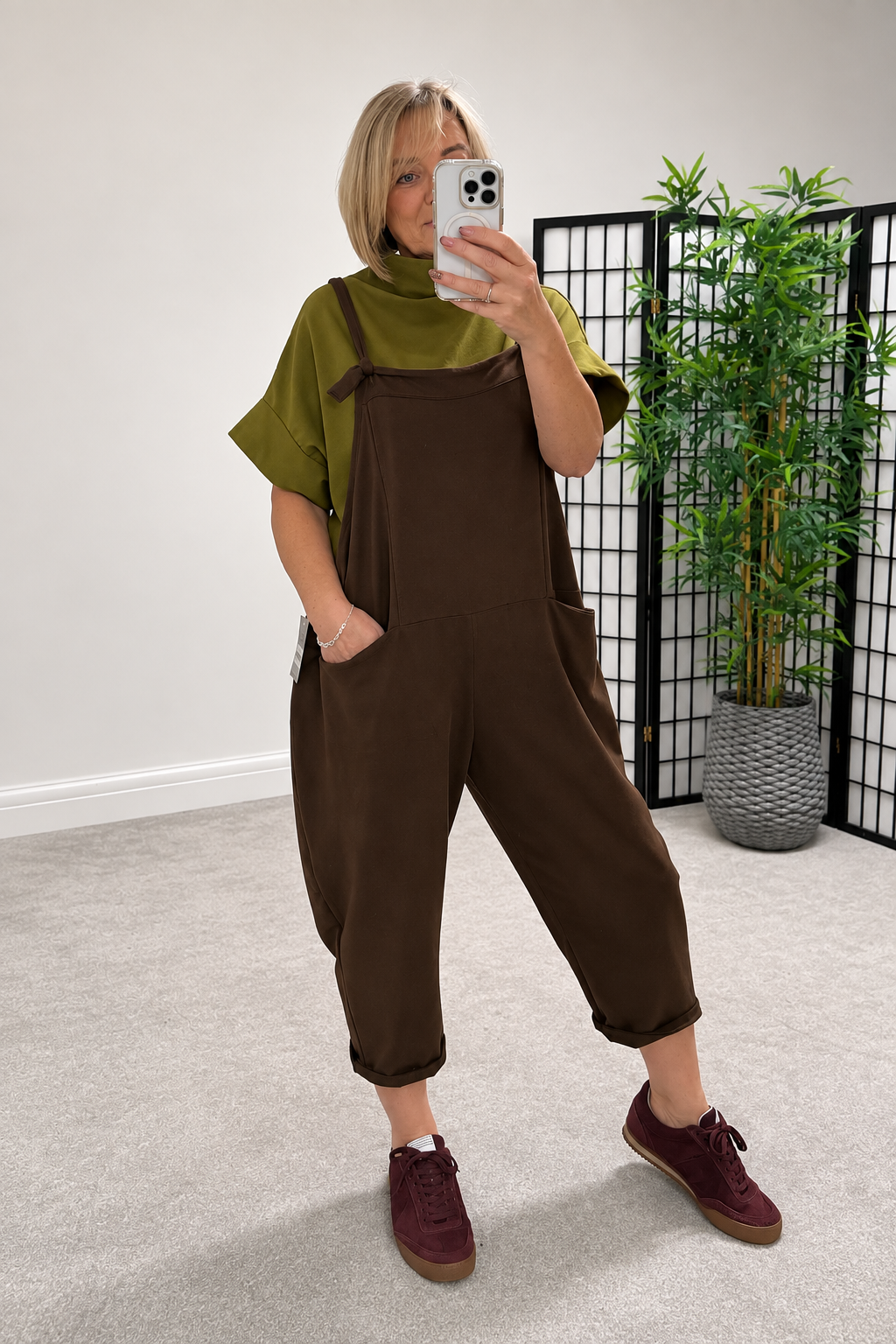 Nina Jersey Barrel Dungarees 8-16 Chocolate