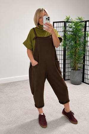 Nina Jersey Barrel Dungarees 8-16 Chocolate