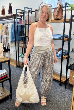 Leopard Print Harem Barrel Trousers 8-16 Mocha