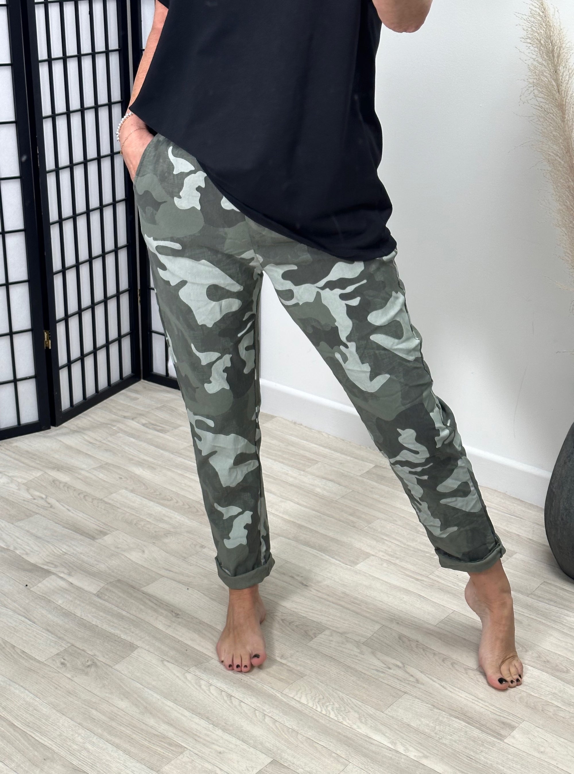 Becca Camouflage Magic Trousers 8-22 Khaki - Susie's Boutique