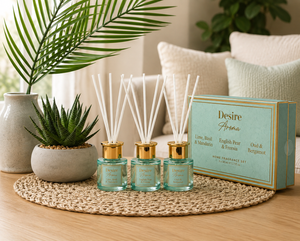 Desire Aroma Mini Diffuser Gift Set – Lime Basil Mandarin, English Pear & Freesia, Wild & Bergamot
