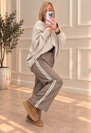 Alexandria Side Stripe Straight Leg Trousers – Mocha