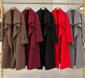 Hattie Bouclé Waterfall Coat – Red