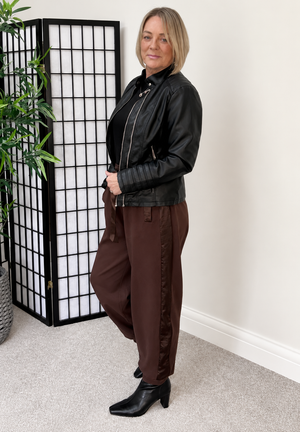 Talia Satin Stripe Joggers – Chocolate